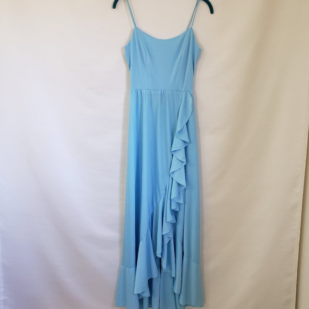 Vintage Union Tag 60's - 70's Sky Blue Spaghetti Strap Ruffle Maxi Dress Fits XS